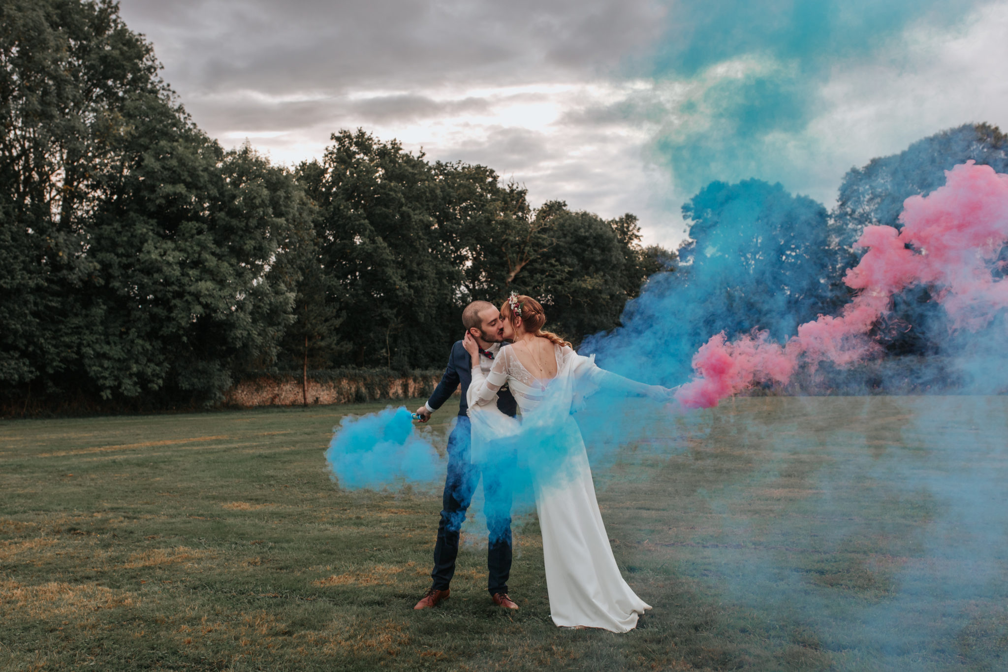 Photo couple fumigènes parc manoir Fresnaye