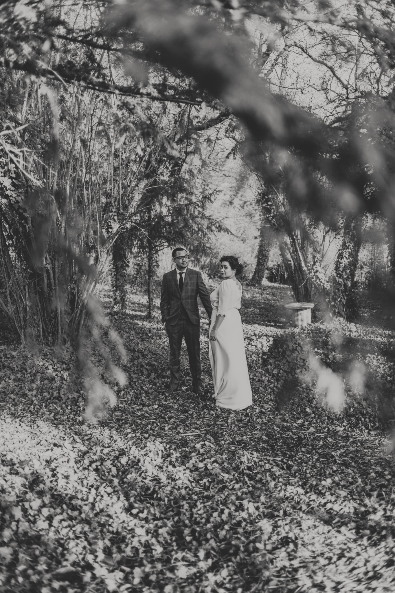 Portrait mariés mariage hiver jardin Chateau Naours Picardie Amiens