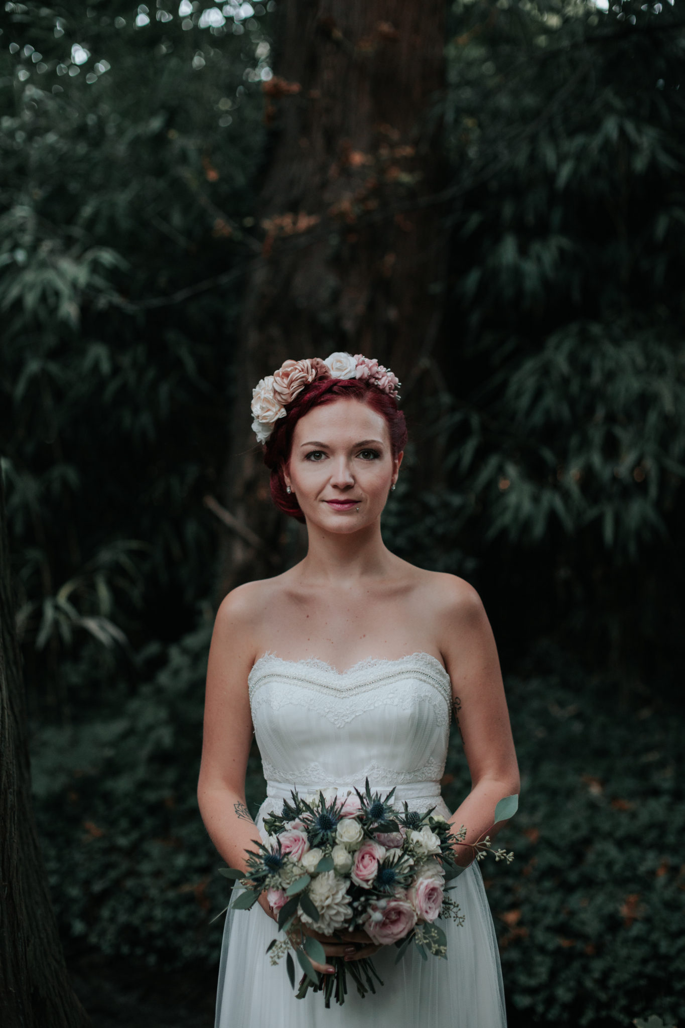 Portrait mariée Lyon parc Tête d'or bois