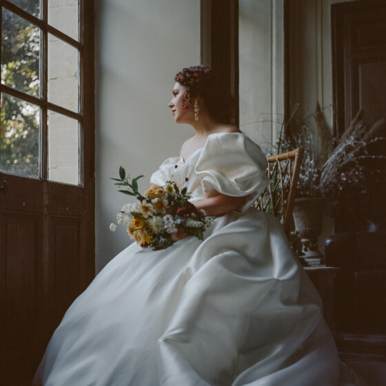 portrait mariée robe pronovias chivré inspiration cinéma renaissance italienne rolleiflex 120mm