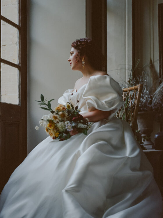 portrait mariée robe pronovias chivré inspiration cinéma renaissance italienne rolleiflex 120mm